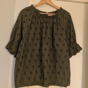 LOFT Olive Embroidered Blouse